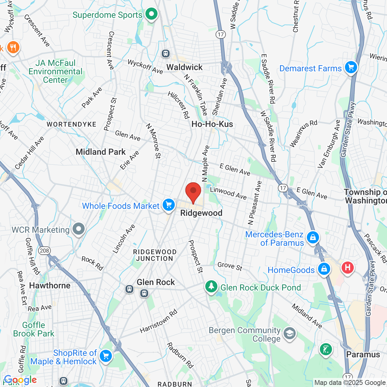 Google map image of our location in 166 Franklin Ave Ridgewood, NJ